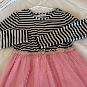 Hanna Andersson Black and White Striped Dress with Pink Tulle Skirt